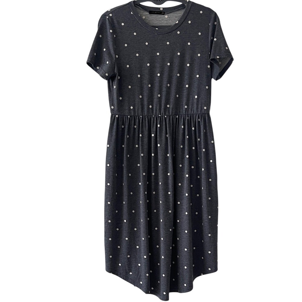 Women's Polka Dot Casual T Shirt Dress Blue and White Medium‎